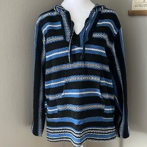 Baja Mexico Blue & Black Striped Pullover Hoodie Small